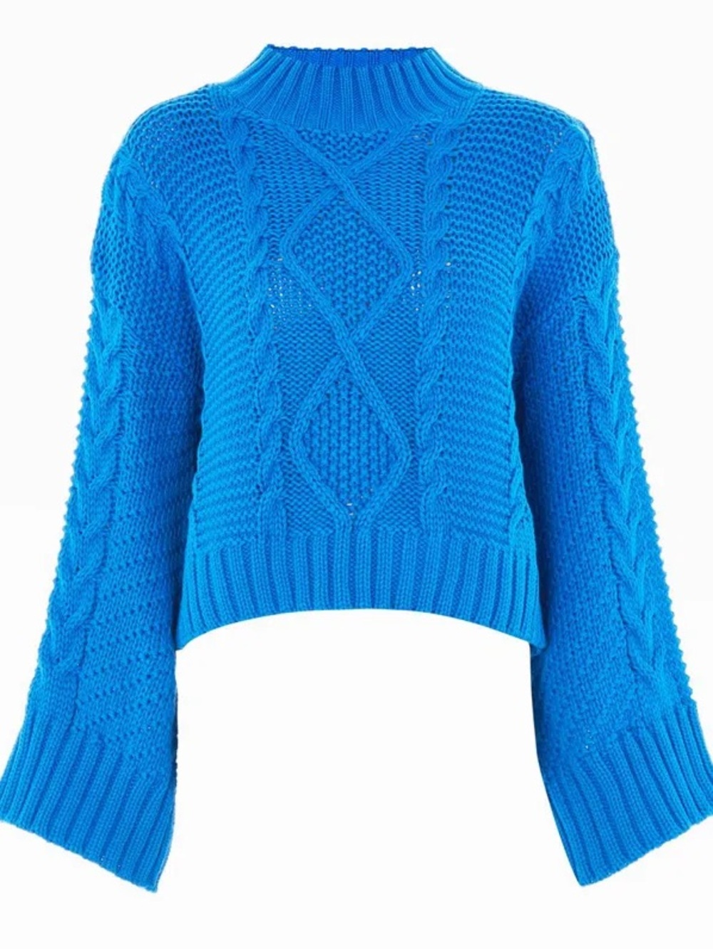 💙TOPSHOP - Bright Blue Cable-Knit Cropped Turtleneck Sweater Size 2